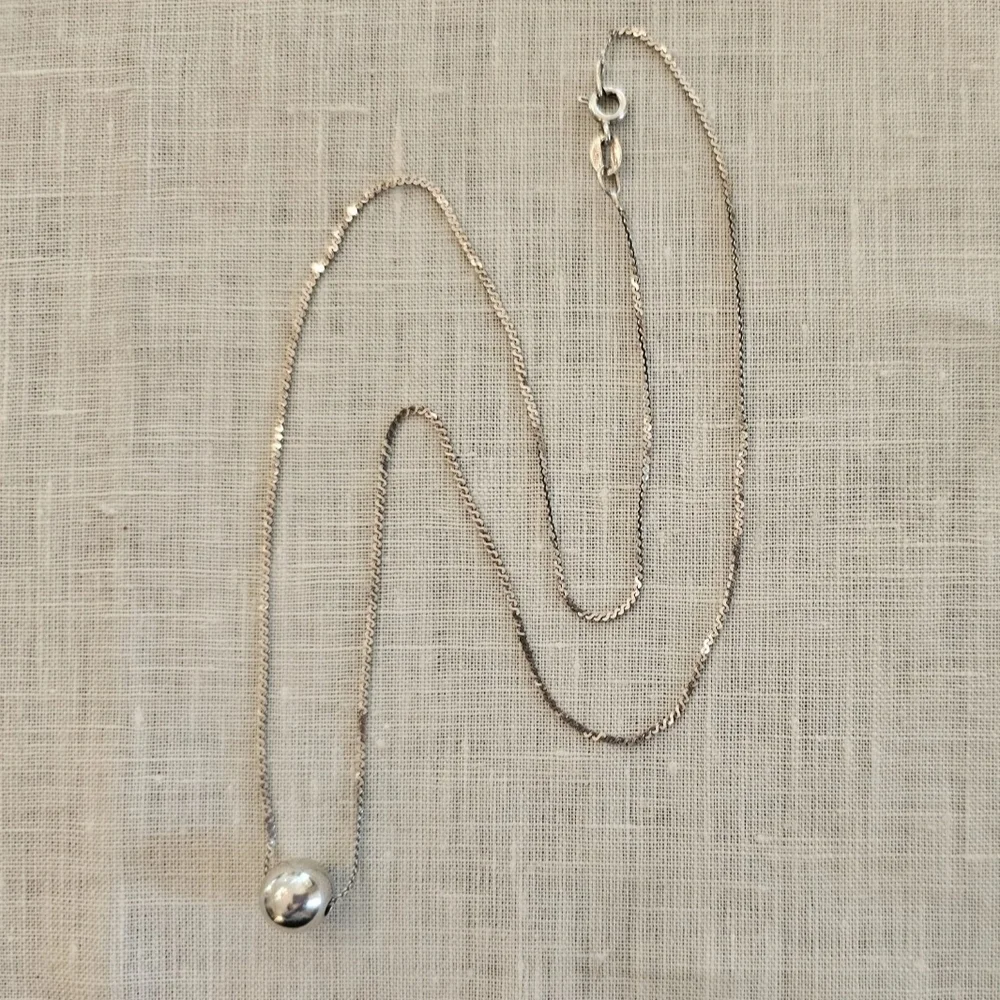 Vintage Vior Italy 925 Sterling Silver S Link Chain Slide Ball Necklace 16